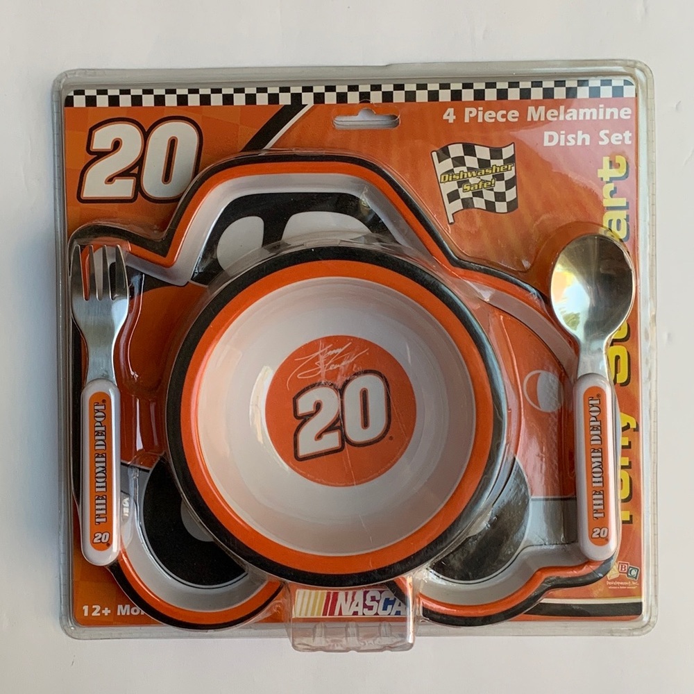 Nascar #20 Children's Dinnerware 4pc Set - Plate - Bowl - Fork - Spoon